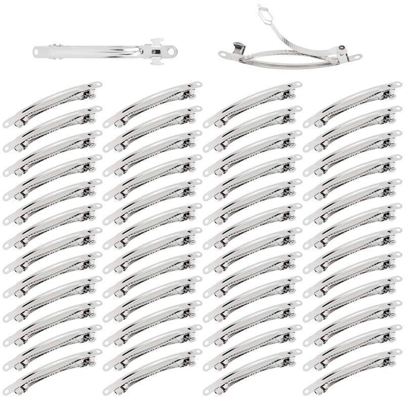 50 Pack 8Cm/3 Inch Plain Blank Silver Metal DIY Craft French Barrettes Automatic