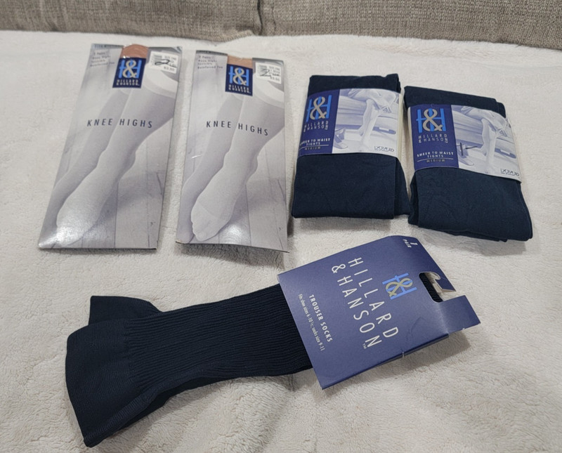 Lot Of 5 Hillard & Hanson Pantyhose & Trouser Socks Size One & Medium Blue/Beige