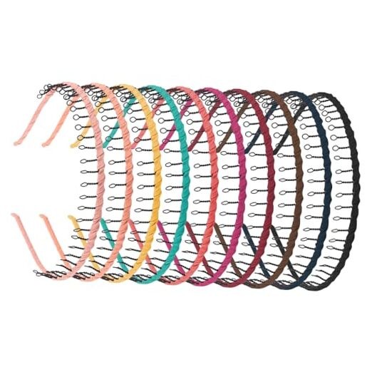 , 10 Pack Ribbon Wrapped Metal Headbands with Teeth Comb Hair Hoop Hairband