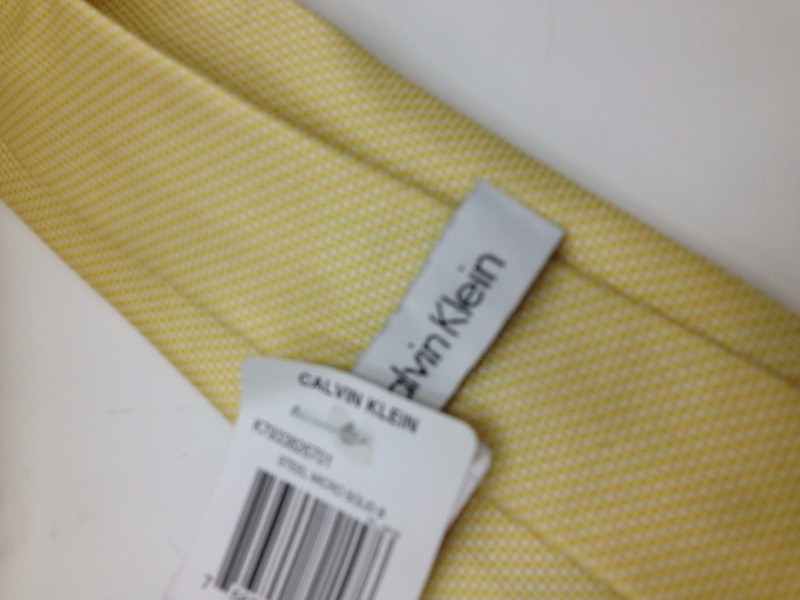$125 Calvin Klein Mens Solid Yellow Skinny Neck Tie Classic Silk Necktie 58x3 gallery