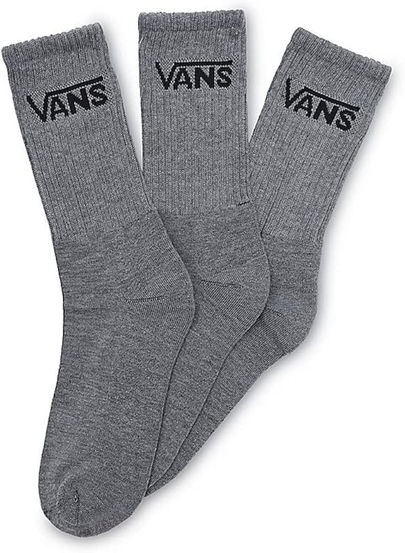 VANS Men’s Crew Socks Mid Calf Logo Gray/Black Size 6.5-9-3 Pair Pack