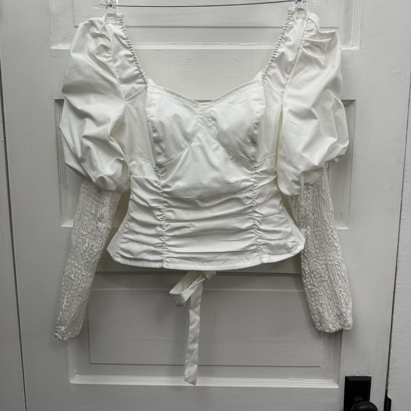Puff Sleeve Ruched Tie Back Blouse Missguided Women’s US 4 White