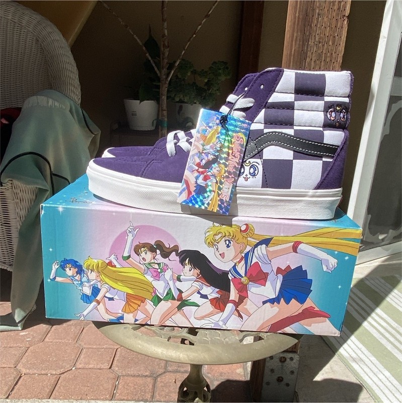 VANS x Sailor Moon Sk8-Hi High Top Sneakers Purple/White Check Lace-Up 7M 8.5W