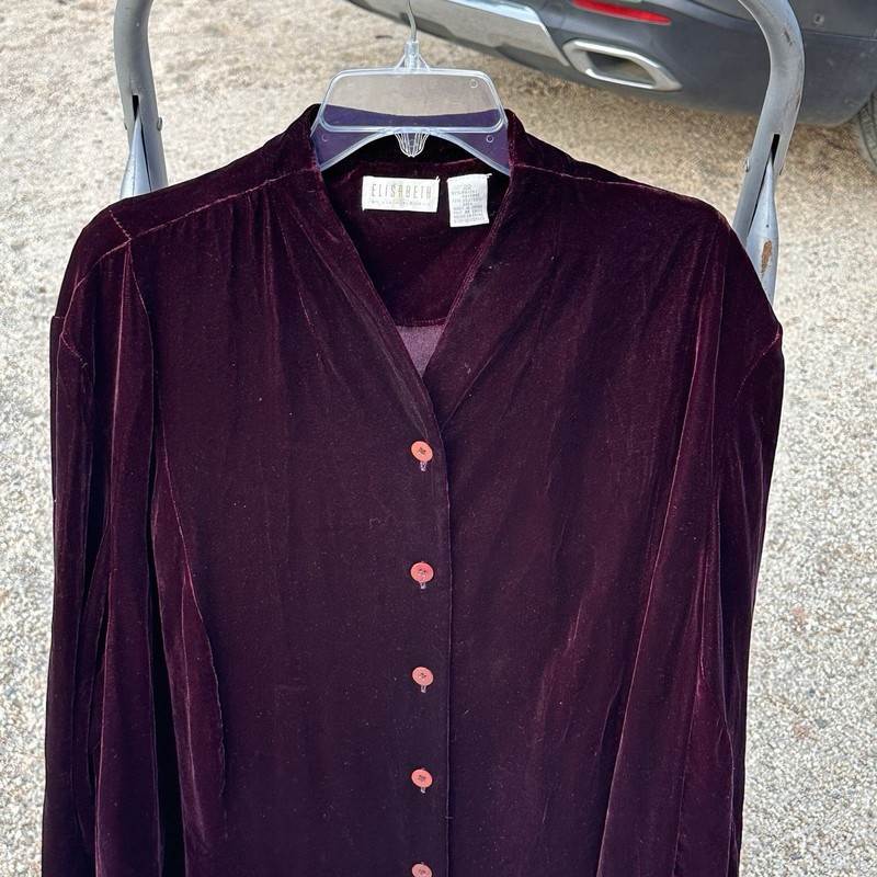 Liz Claiborne Elizabeth Velvet Button Down Blouse Size 22 Burgundy Long Sleeve
