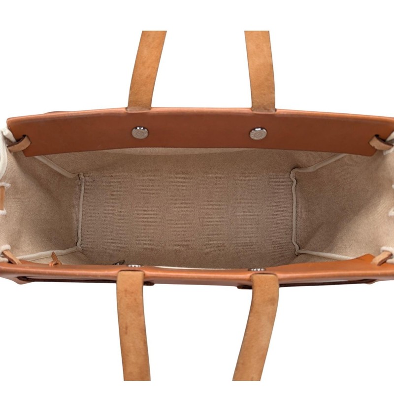 Hermes Vintage Natural Toile and Vache Calfskin Leather Herbag Cabas gallery