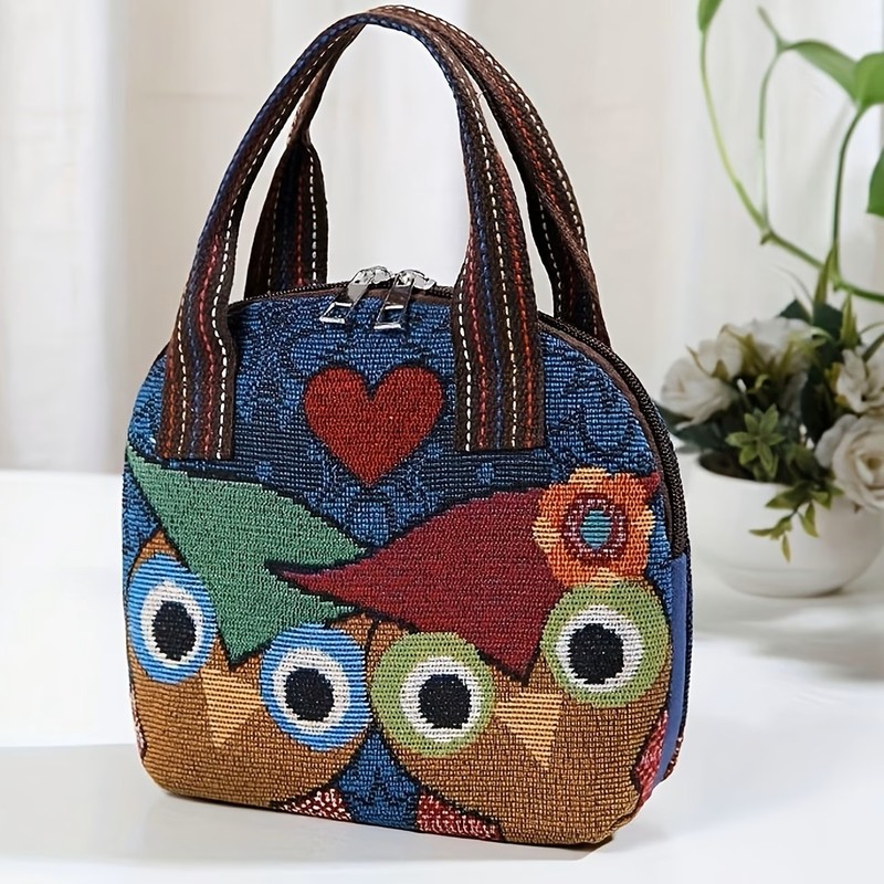 Women’s Owl Handbag – Dual-Sided Embroidery Purse