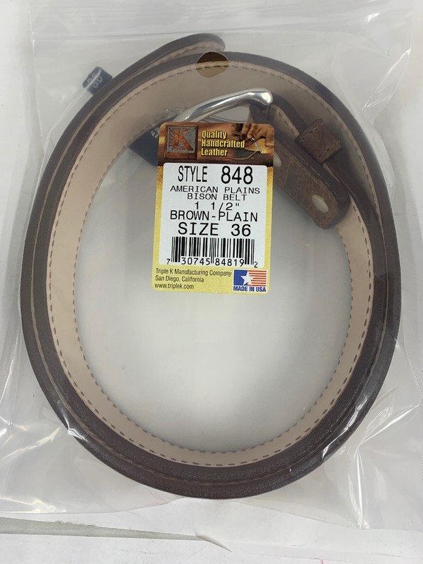 Triple K Brown Bison Leather Cowhide Lined Belt- Top Quality U.S. Made 1 1/2" gallery