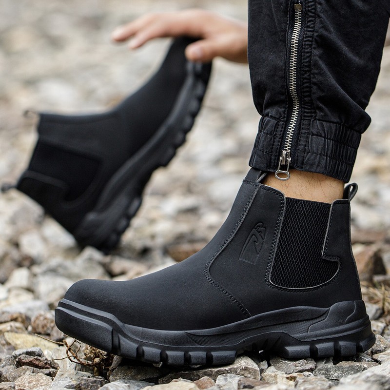 Waterproof Work Boots for Men Slip-on Steel Toe Shoes Safety footwear Anti-slip gallery
