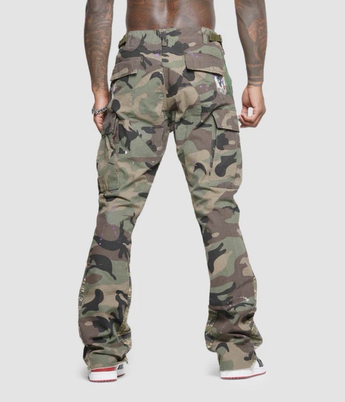MNML Bootcut Contrast Camouflage Cargo Pants Size 34 Paint Ripstop gallery