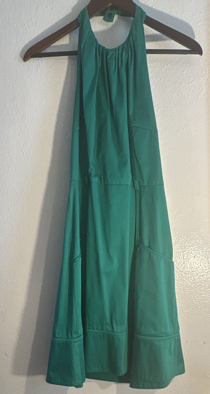 Calvin Klein Green Solid A-Line Halter Sleeveless Lined Pocket Dress 8