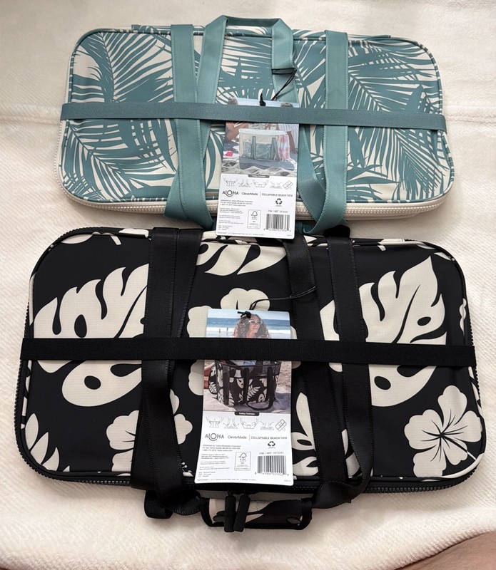 LOT of 2 ALOHA Collection CleverMade Collapsible Beach Tote Bag NWT gallery