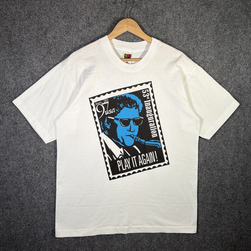 Vintage Bill Clinton Shirt Mens Large White 90s Politics Stamp Parody President