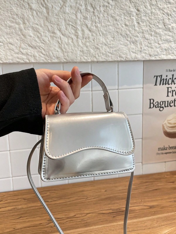Old Money Scallop Square Bag Metal Handle Colorblock Magnet Small Tote Purse