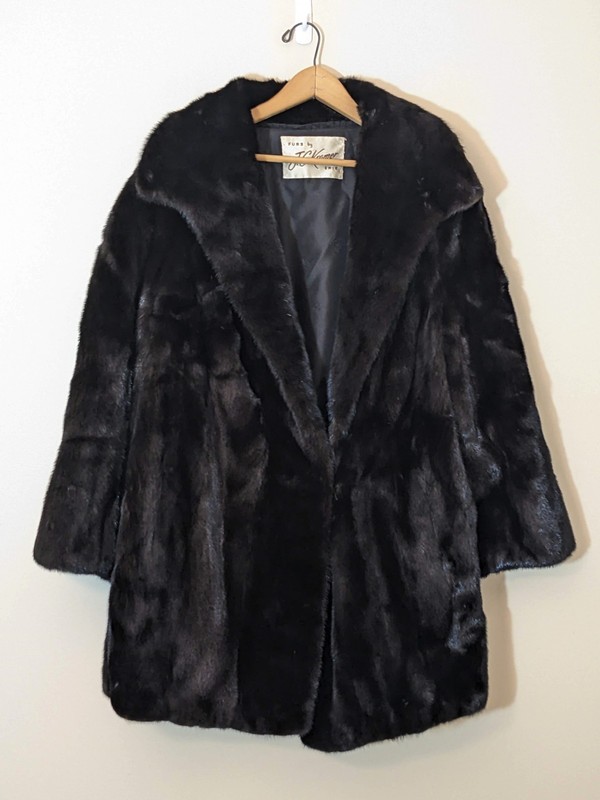 Kramer Black Natural Ranch Mink Fur Coat Jacket Womens L / XL + Papers 22 x 32