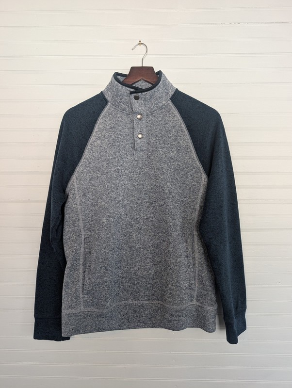Sonoma Mens M Gray Navy Snap T Fleece Pullover Sweatshirt Raglan NWT Cotton