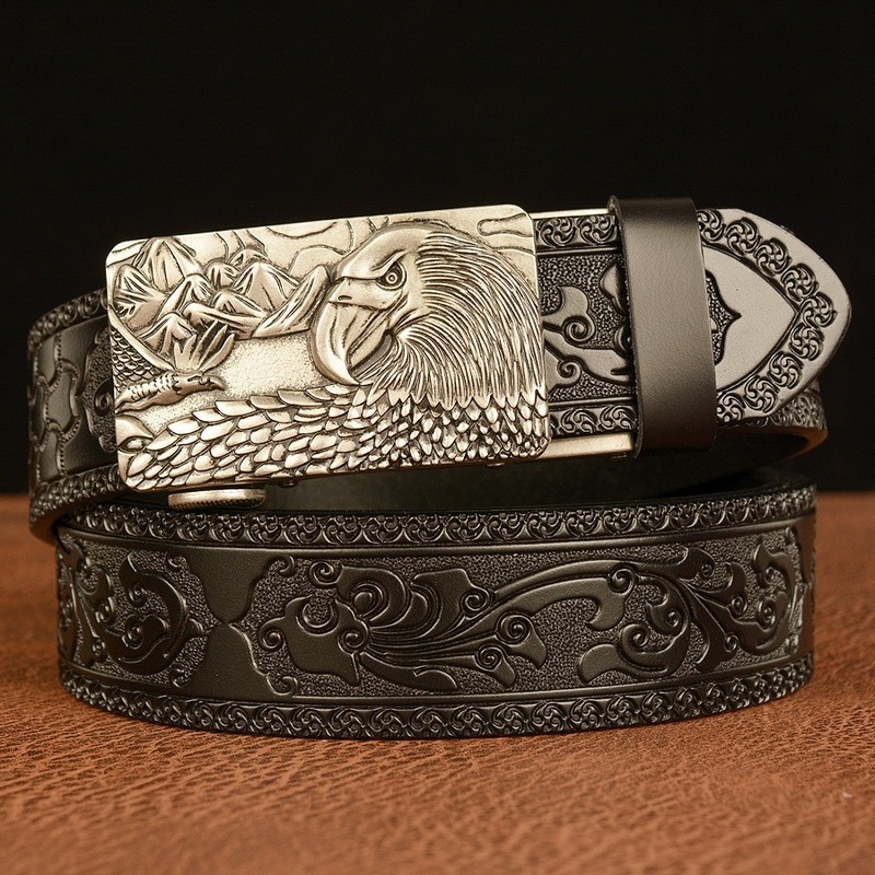 Men Genuine Leather Belt Automatic Buckle Adjustable Dress Jeans Waistband Strap gallery