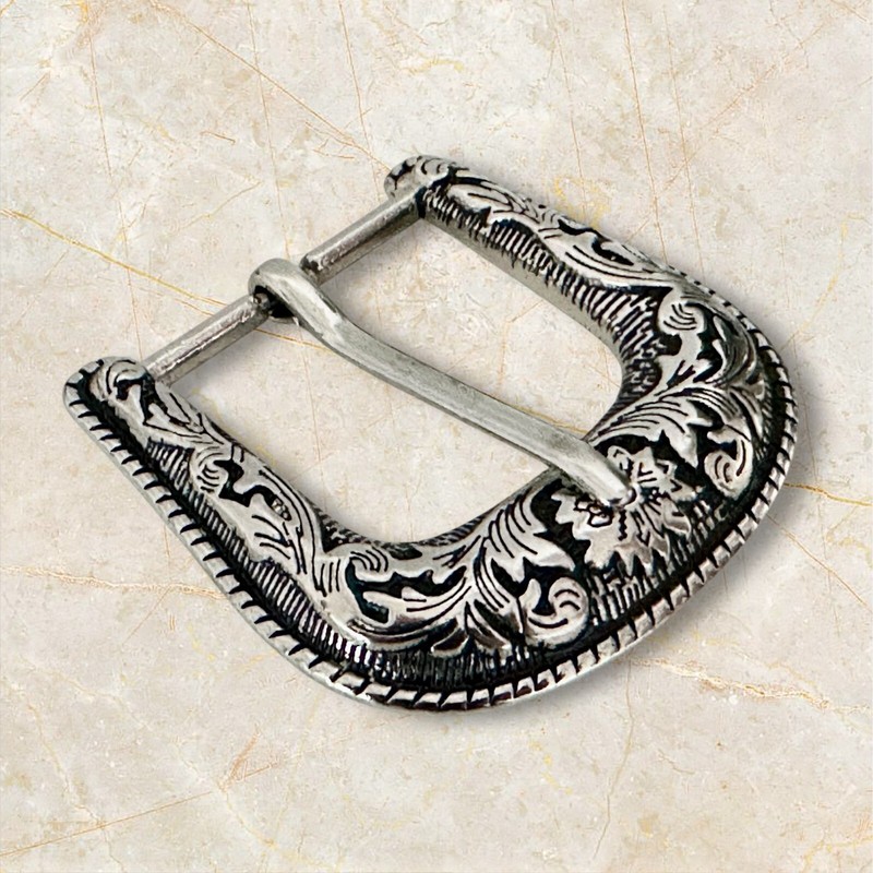 Western Cowboy Silver Flower Engraved Belt Pin Buckle Fits 1-1/2" Strap gallery