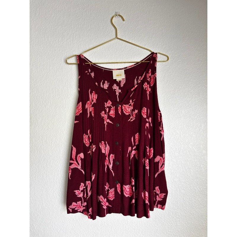 Maeve Anthropologie Pleated Button Front Sleeveless Rayon Blouse Top — 10