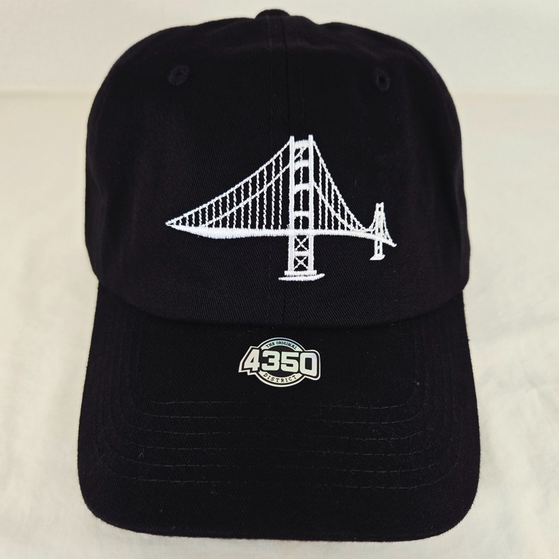 Vintage 4350 District Golden Gate Bridge Embroidered Hat Cap Black Adjustabl NEW