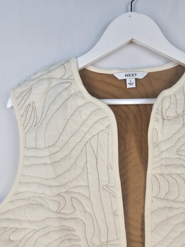 Next Cream Cream & Tan Abstract Quilted Liner Gilet Vest Waistcoat NWOT Size L gallery