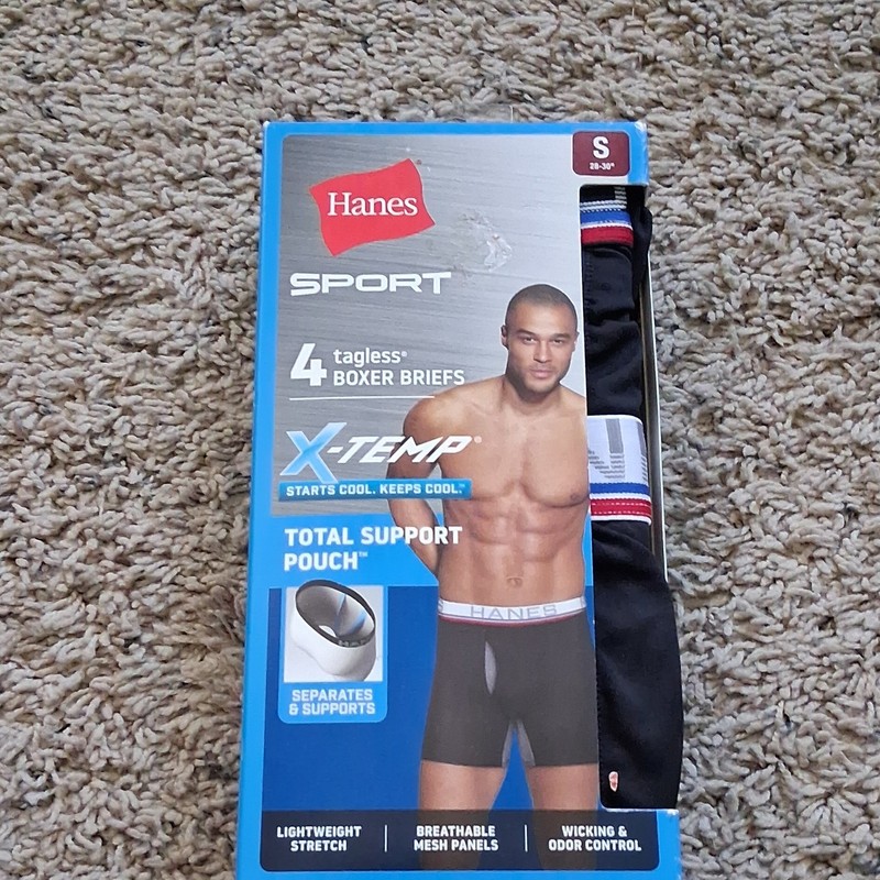 Hanes Sport X-Temp Total Support Pouch Tagless Mesh Boxer Briefs 4pk S Black