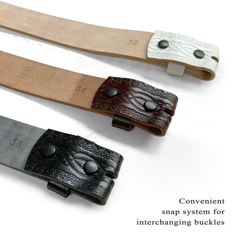 Casual Jean Belt Genuine Full Leather Embossed Belt Strap 1-1/2"(38mm) wide gallery