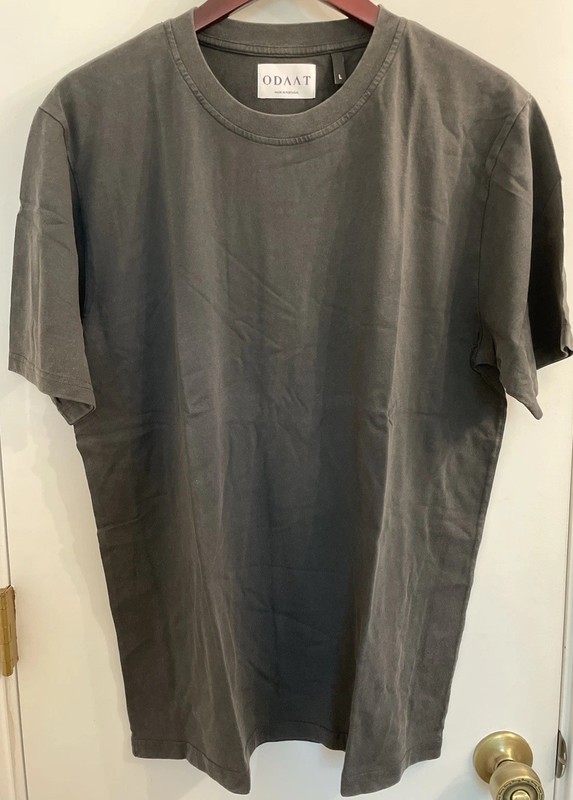 ODAAT 100% Organic Cotton Washed Black Short Sleeve Shirt Size Large NWT