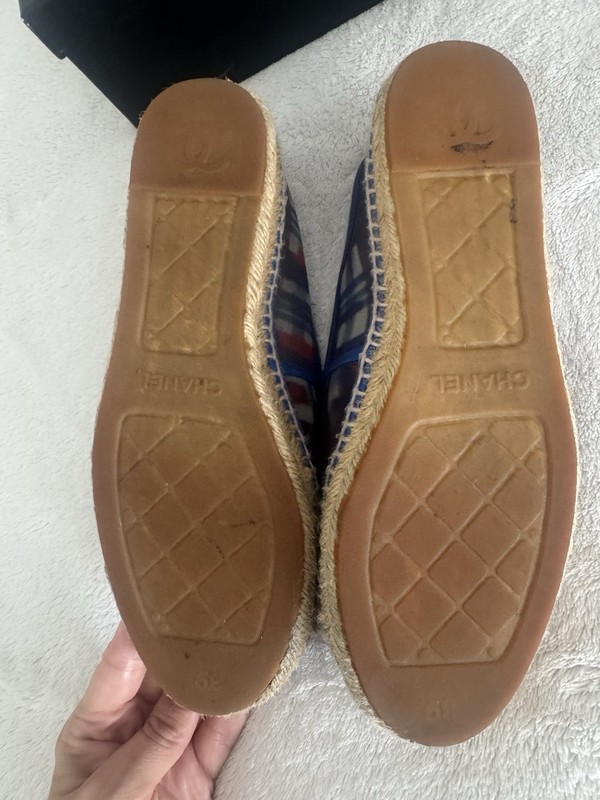 Auth CHANEL Espadrilles G29762 Blue Red White Chemical Fiber Leather Shoes 39 gallery