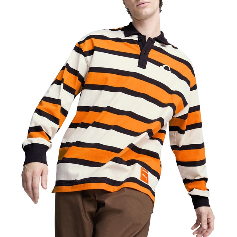 PUMA Carrots X Collared Long Sleeve Pullover Shirt Mens Orange, White Casual Top