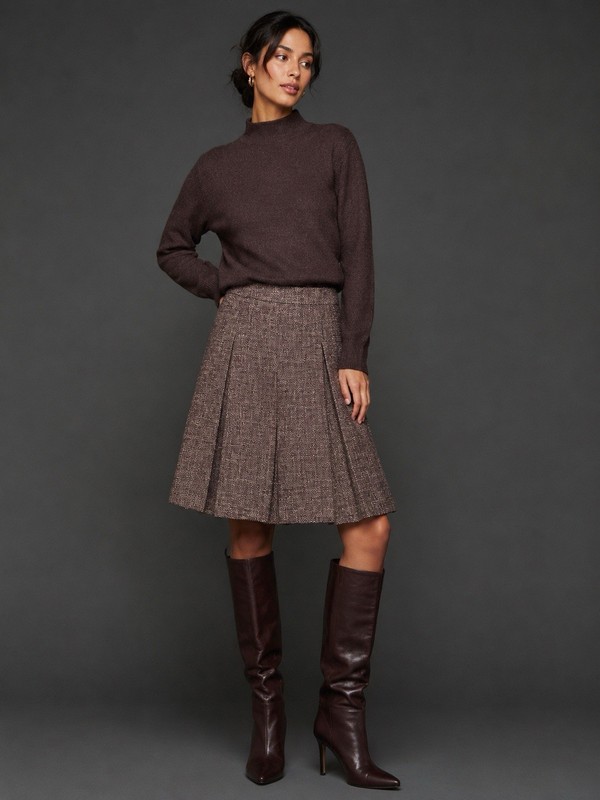 Ann Taylor LOFT Wool Blend Pleated A-Line Skirt Size 6 Plum Tweed Lined Career