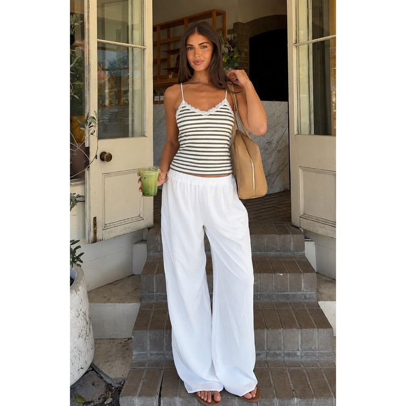 American Eagle Lace Trim Striped Cami Tank Top XS Olive Ivory Y2K Cottagecore