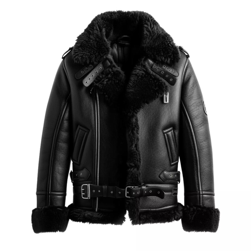 Women’s Winter Pilot Aviator Jacket – Real Black Leather Shearling Style Coat