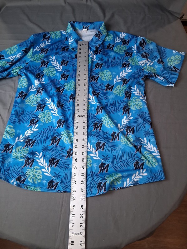 Miami Marlins Hawaiian Shirt Mens XL Blue Tropical Leaf Button Down Casual Top