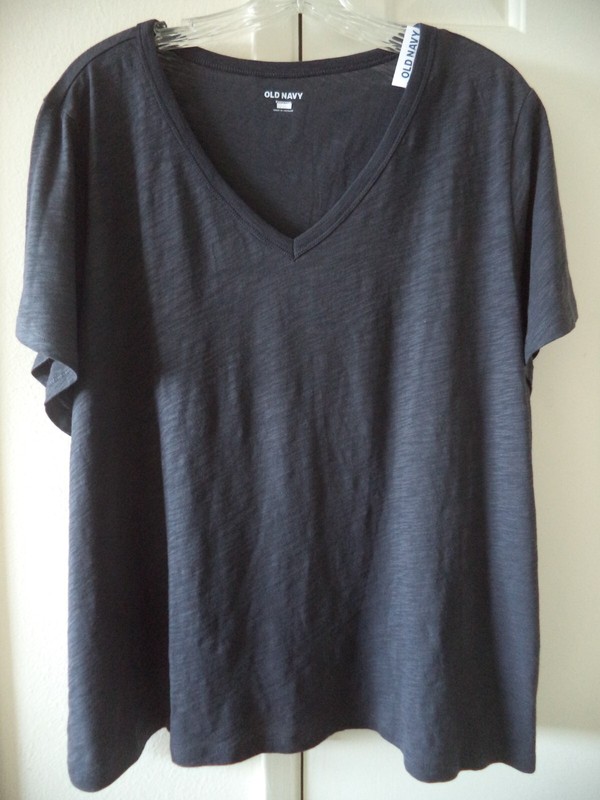 Old Navy Dark Slate Grey Charcoal Cotton Slight Slub V-Neck T-shirt XL XXL Tall
