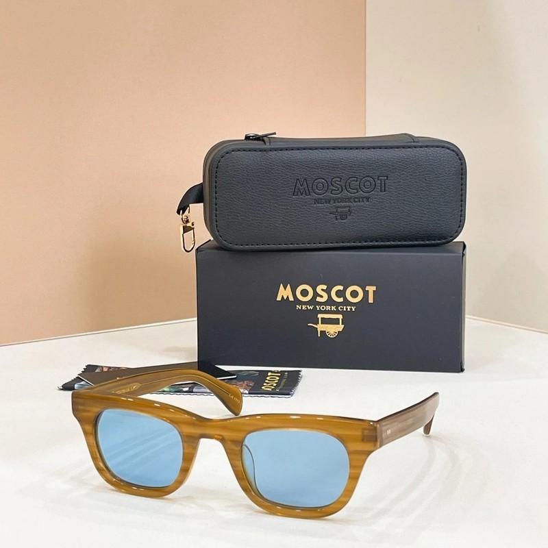 MOSCOT LEMTOSH Wood Grain Frame Blue Lens Sunglasses Handmade Acetate Unisex