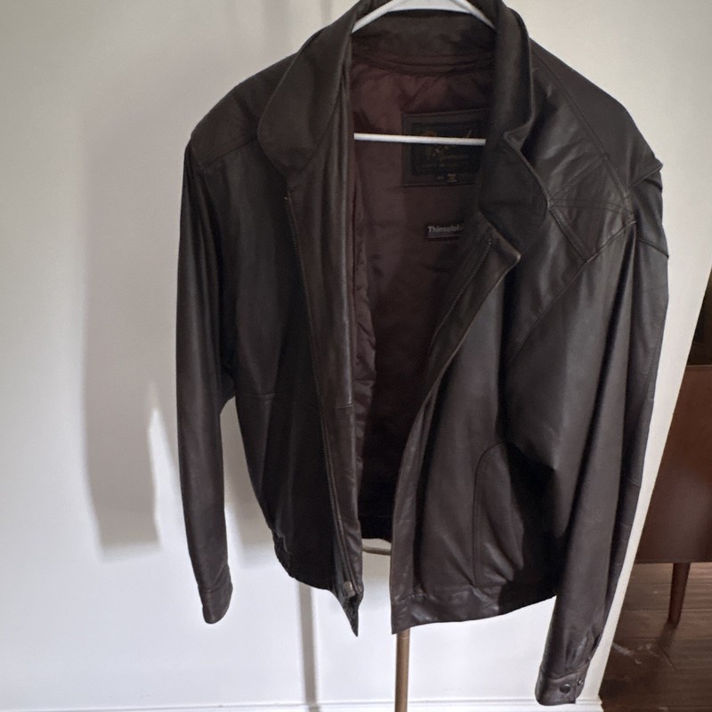Deed Sportwear Men’s Brown Leather Bomber Jacket Zip Thinsulate Lined Size 44