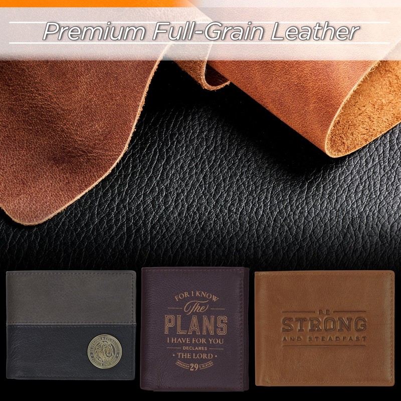 Christian Art Gifts Genuine Full Grain Leather RFID Blocking Scripture Wallets f gallery
