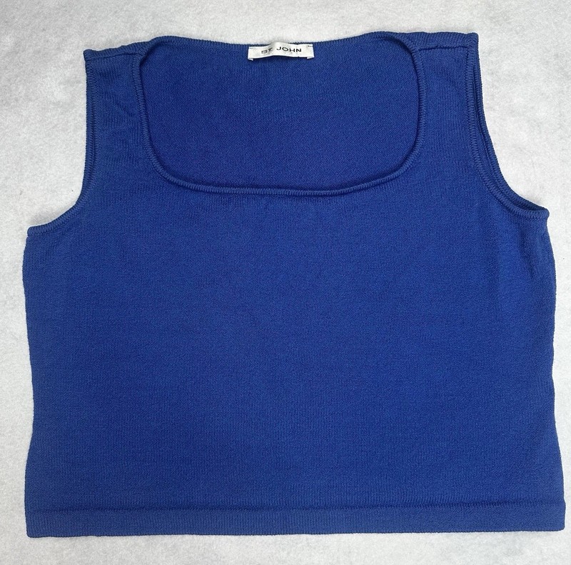 St John Knit Shell Tank Top Womens Blue Wool L Sleeveless Scoop Neck Sweater