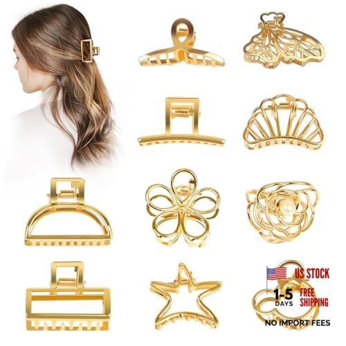 Gold Hair Clips for Women, 10 Pcs Small Gold Claw Clips 10 Count (Pack of 1)
