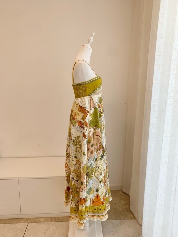 Alemais Linen Mustard Yellow Spaghetti Strap Floral Dress gallery