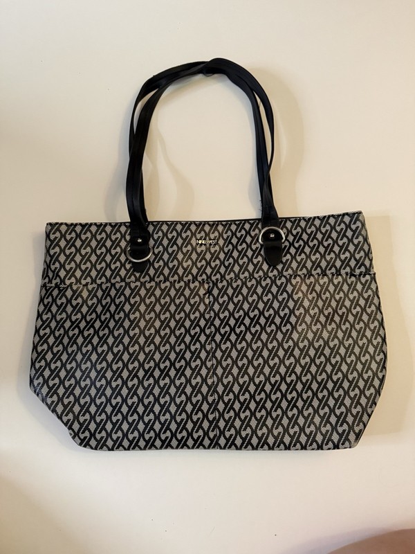 Nine West Geometric Tote Black/White, Snap/Zip, Pouch, Inner Pockets, Silver HW