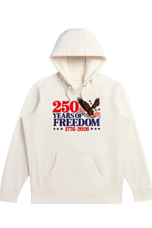 Embroidered 250 Years of Freedom Hoodie Patriotic Eagle USA 1776-2026