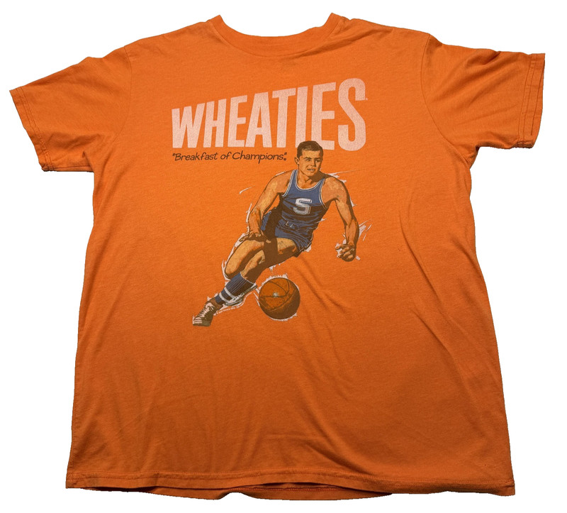 Junk Food Shirt Mens Large Orange Wheaties Basketball Cereal Graphic Tee Retro