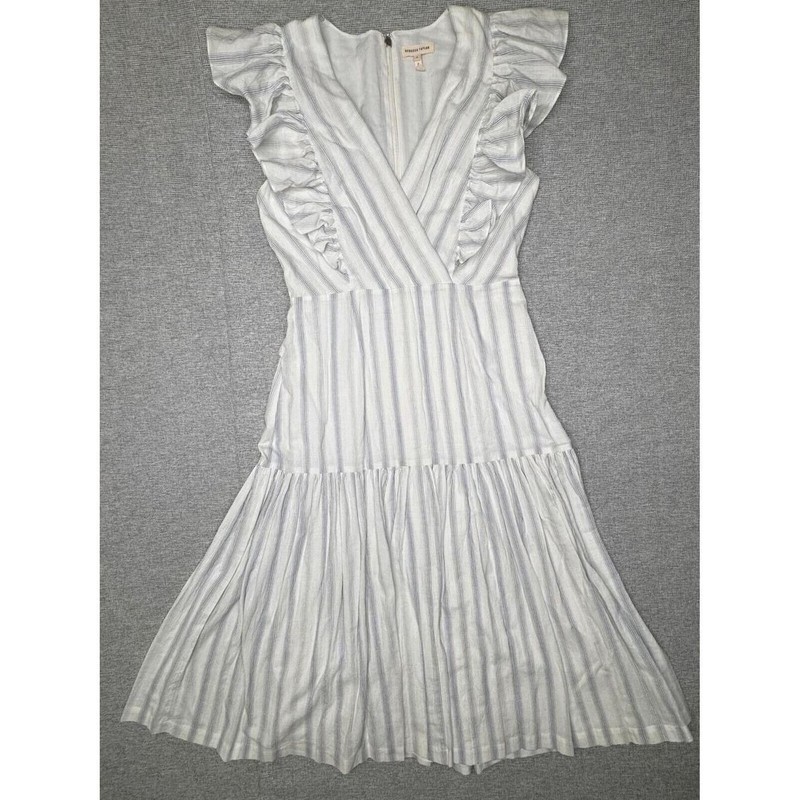 Rebecca Taylor Blue White Stripe Ruffle Midi Sundress Size L