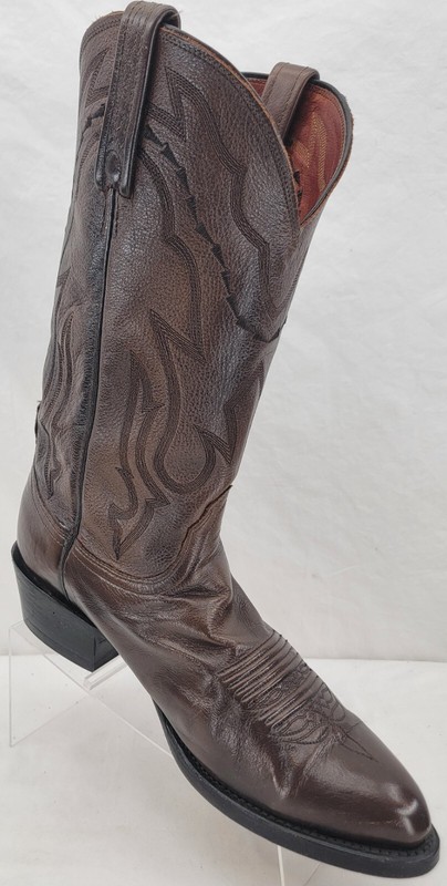 Lucchese 2000 T3099J Leather Brown Embossed Pull On Western Boots Men's US 9EE gallery