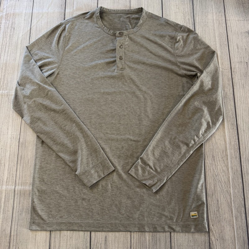 Vuori Ever Henley Shirt Mens Size Large Gray V194 Long Sleeve