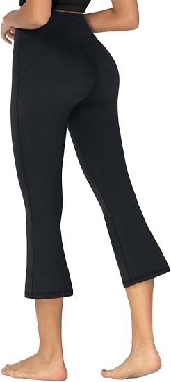 2 PK Sunzel High Waist Mini Flared 23″ Capris Leggings for Women Black