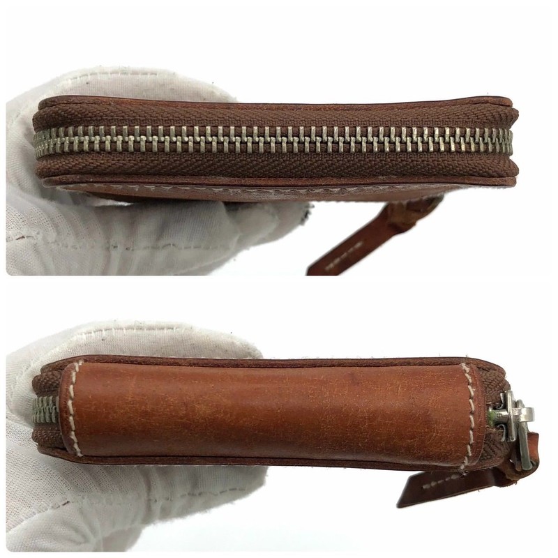 Porter Bifold Wallet Leather Brown Used 9x11cm Zipper L-Shaped gallery