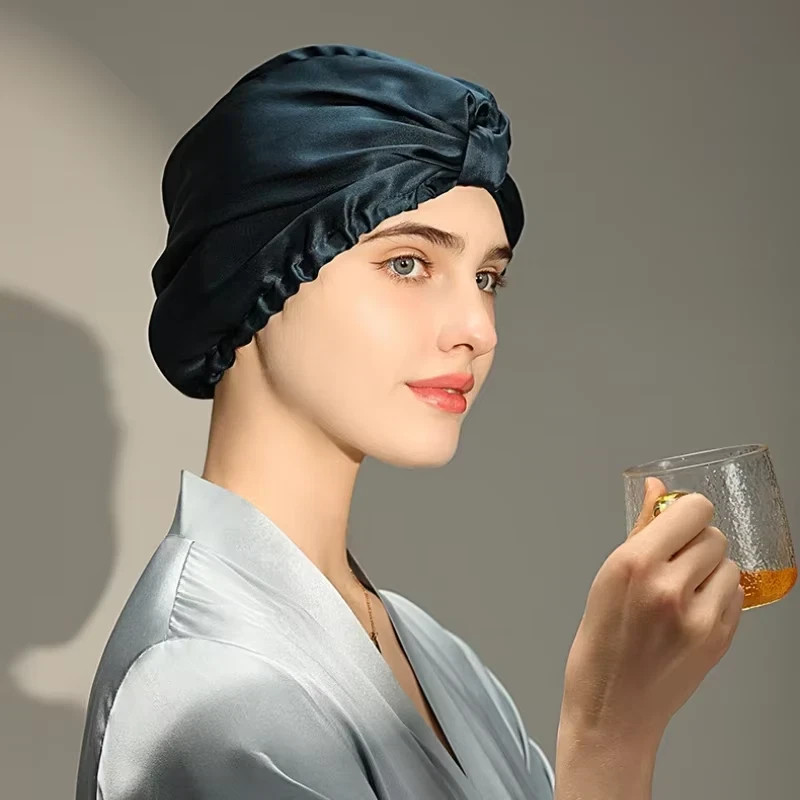 Pure Silk Night Caps Mulberry Silk Sleeping Bonnet Hair Loss Hat Natural Silk Tu gallery