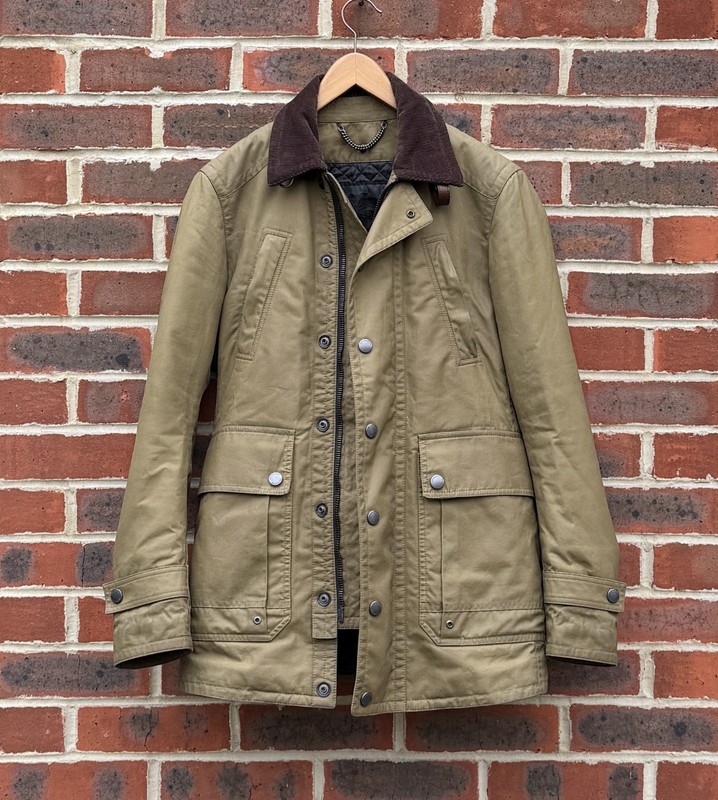Burberry Prorsum Mens Field Jacket 46 SMALL Green Olive Corduroy Brit Sample